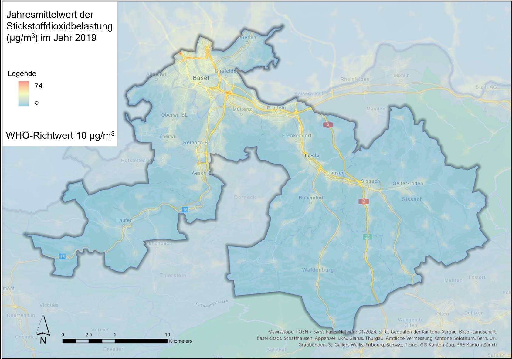 Stickstoffdioxidbelastung in der Luft